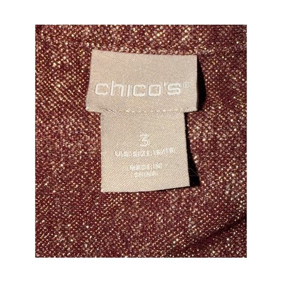 Chico's Jacquard Metallic Brocade Jacket Open Front Burgundy Gold Lurex Size 3 - Picture 6 of 7